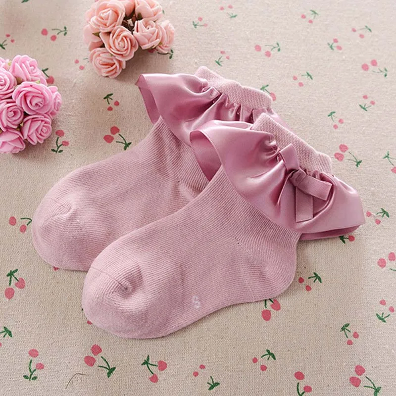Коллекция года, брендовые нескользящие носки для девочек кружевные носки принцессы с оборками для маленьких девочек, летние носки для детей возрастом до 8 лет - Цвет: dark pink Satin