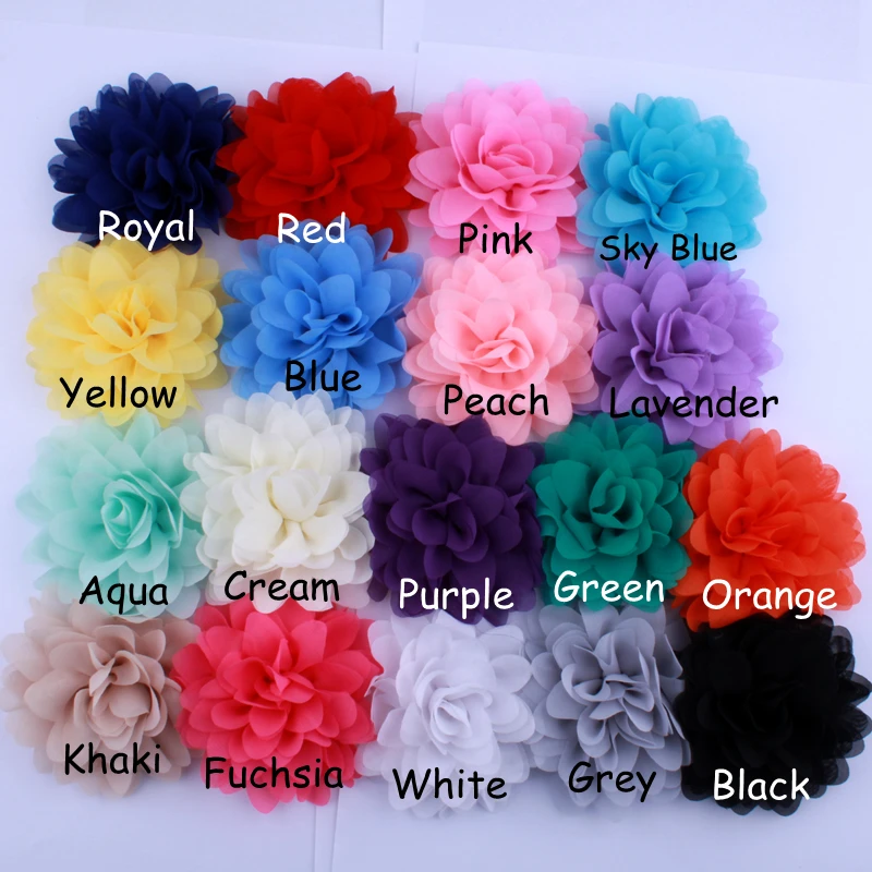 50PCS 9.5CM Big Solid Bright Color Chiffon Flowers For Hair Clips 