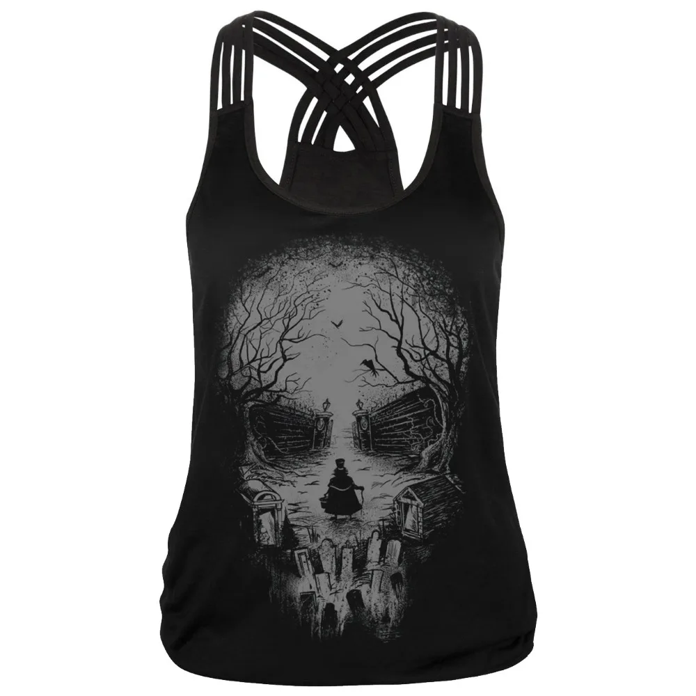 

2018 3D Gothic New Fitness Sporting Top Tees Sleeveless Bandage Fashion Women Tank Vests O-neck Workout Slim Casual Shirts