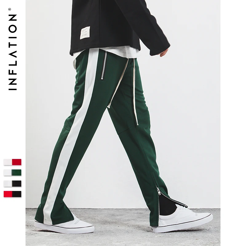 التضخم رجل الرياضية السراويل الجانب شريط بنطال رياضي مرونة الخصر خمر عارضة رجل السراويل الترنك Sweatpants التخليص بيع