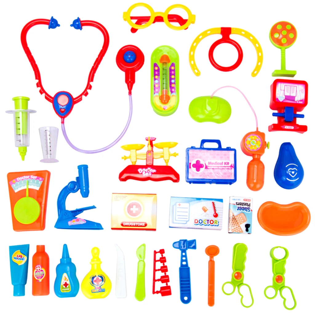 30Pcs Kid Toys Kits Pretend Game Role Play Doctor Nurses Tools Preschool Stethoscope Toy W/ Carry Case