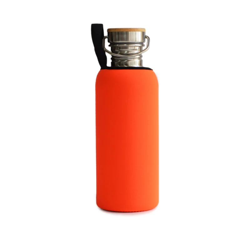 1000 мл BPA бутылка для воды из нержавеющей стали бамбуковая крышка Спортивная фляжка тумблер с неопреновым покрытием для йоги путешествия пешего туризма на открытом воздухе - Цвет: FLAME ORANGE