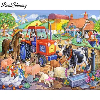 

REALSHINING Full square Diamond Painting Farmer Animals Family Handicraft Needlework 5d Mosaic DIY Diamond Embroidery FS3131