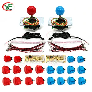 Red and blue Оригинальная Sanwa аркадный комплект нулевой задержкой USB кодирование с кабелем 2X Японии джойстик JLF-TP-8YT с 20x OBSF-30/24 Кнопка - Цвет: Red and blue
