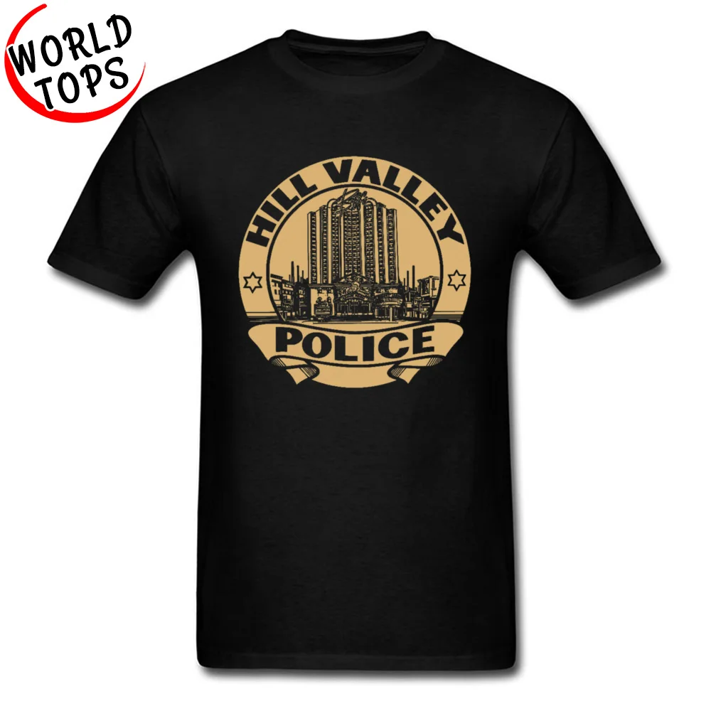 

Hill Valley Police Logo Retro Tshirts Custom Own Design Picture T Shirt For Father 100% Cotton Mens Tshirt Personalized T-Shirt