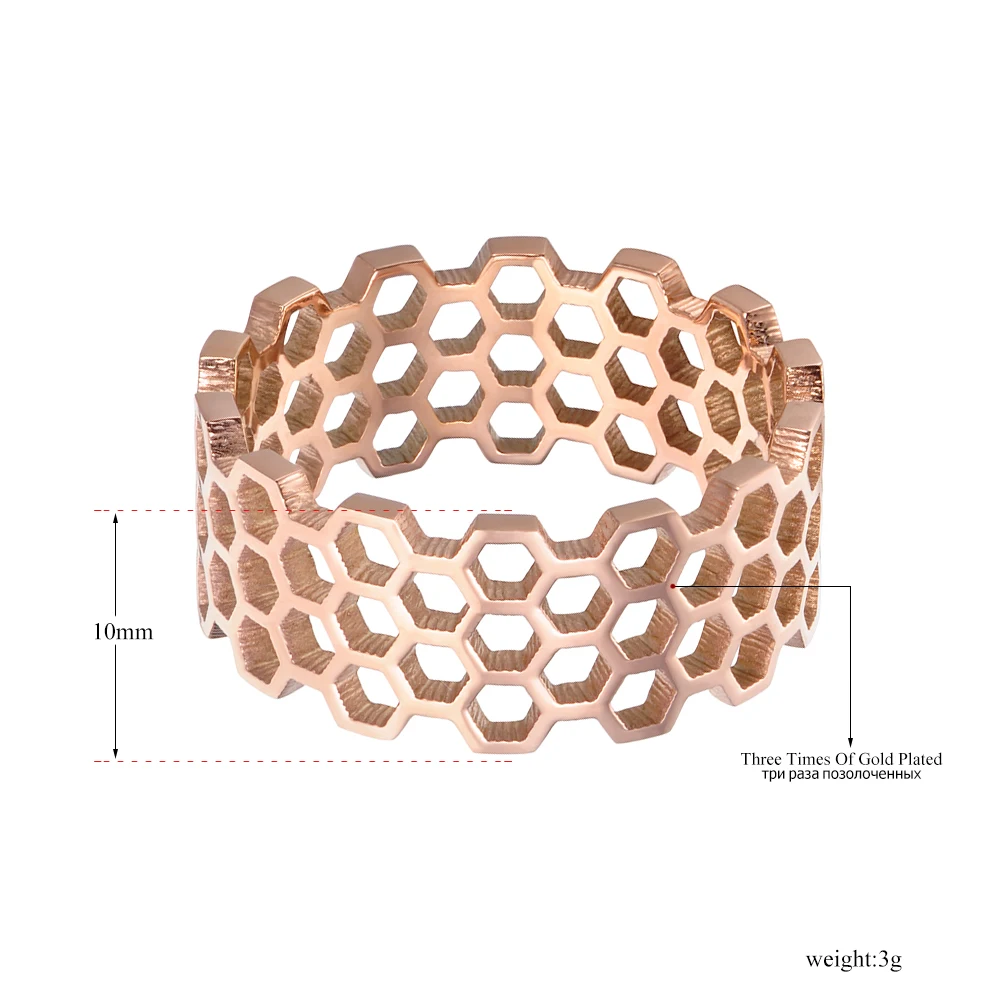 Lokaer дизайн титановая сталь полое шестиугольное геометрическое кольцо розовый Модный золотой цвет кольца ювелирные изделия для женщин R17143