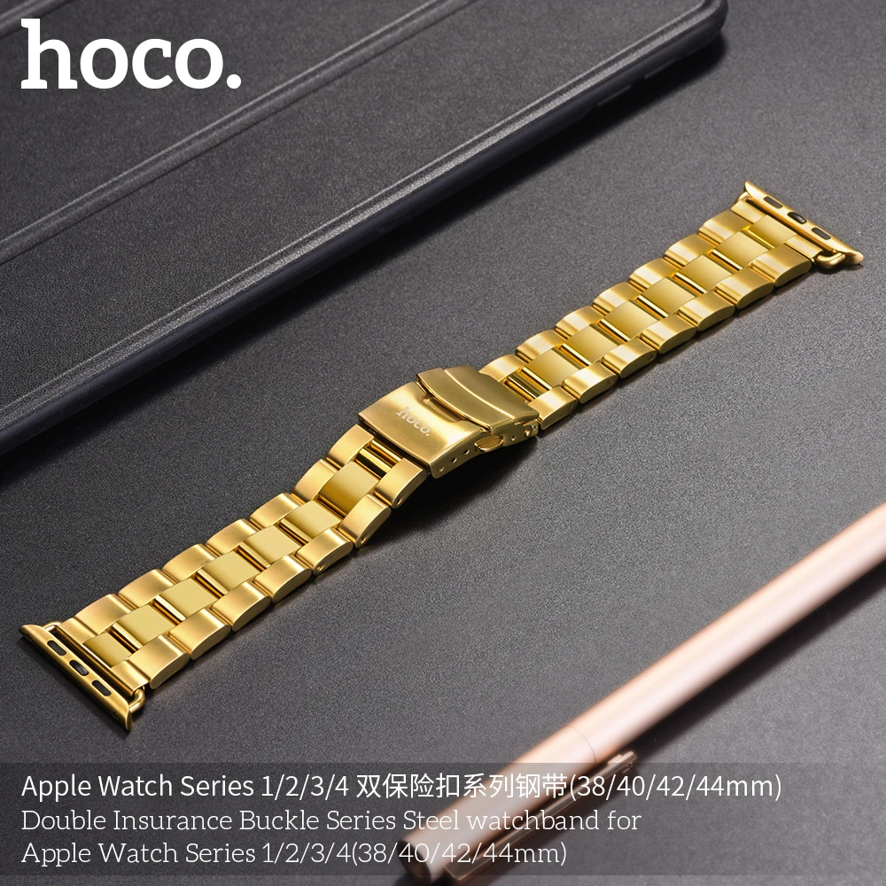 HOCO Band для Apple Watch Series 5 4 3 2 1 Двойная безопасная пряжка из нержавеющей стали для смарт-ремешка для часов для iWatch 5 44-миллиметровый 40-миллиметровый ремешок