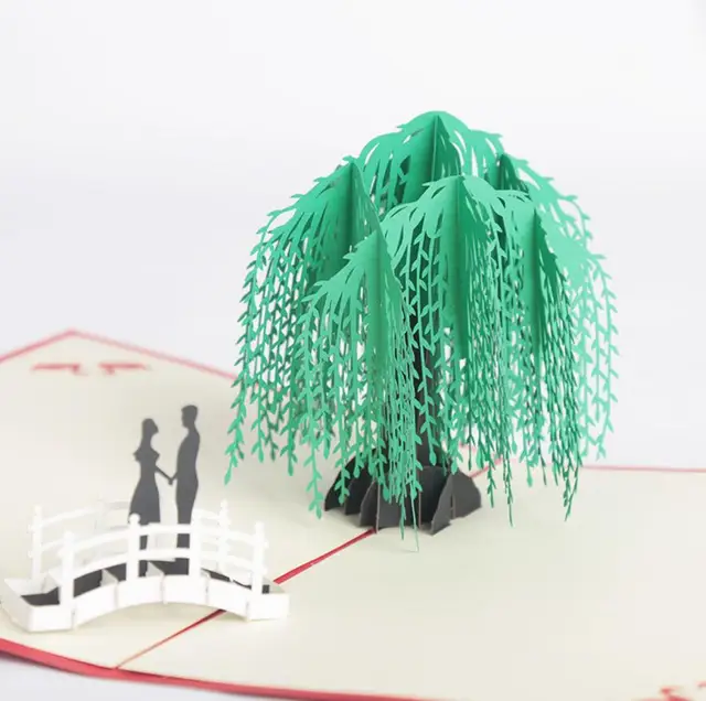 10pcs willow bridge lover kirigami origami 3d pop up greeting cards origami 3d