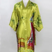 Новые зеленые женские шелковые кимоно халаты Ночная рубашка RobeBath платье Домашняя одежда YF7050