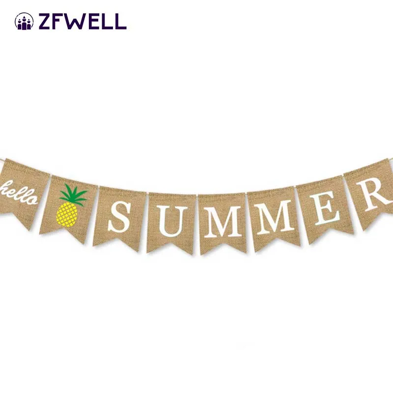 ZFWELL белье «hello summer с надписью забавными буквами «Фламинго и ананасы в виде хвоста Ласточки баннер тянуть флаг Гавайская тема вечерние на день рождения и свадьбу decora8