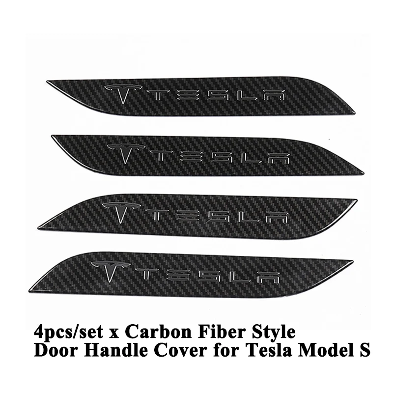 Carbon Fiber Style 4 шт./компл. Стайлинг автомобиля дверные ручки крышки Логотип Украшение Наклейка из нержавеющей стали протектор автомобильные аксессуары только для Tesla модель S - Название цвета: Carbon Fiber Style