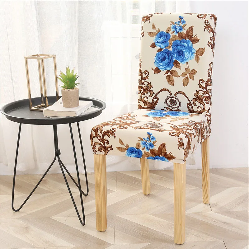 Dining Chair Cover Spandex Universal Printed Kitchen Removable Seat Cover for Banquet Restaurant Party Chair Slipcover 1PC - Цвет: Blue Rose