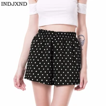 INDJXND Elastic Waist Women Chiffon Shorts Dot Style Casual Summer Shorts Mid Waist Loose Short Beach Flare Shorts New S-XL men s mid rise micro elastic boho active loose patchwork print shorts pants