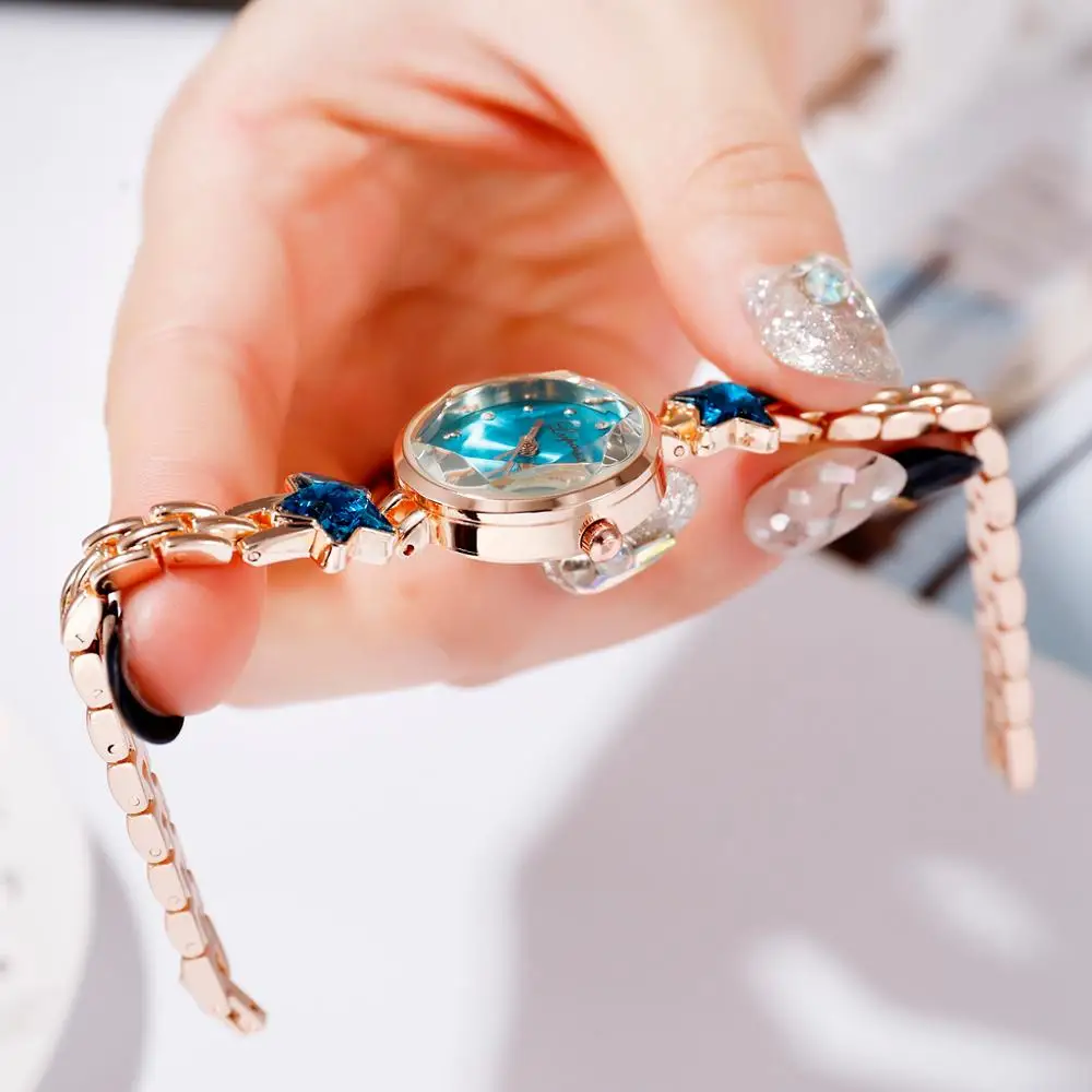 Темперамент поднятый циферблат Кварцевые Звездные часы женские роскошные женские известный бренд стальной браслет часы relogio feminino 0# P6