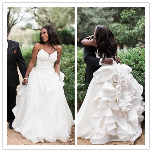 

Country Plus Size Wedding Dresses Sweetheart Pleats Ruffles Design Wave Detailed Beach Wedding Dress Lace Up African Bridal Gown