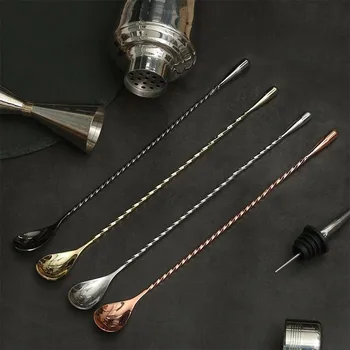 

1 0Pcs Stainless Steel Mixing Cocktail Spoon, Spiral Pattern Bar Teadrop Spoon Stir Spoon Bar Tool Bartender Tools