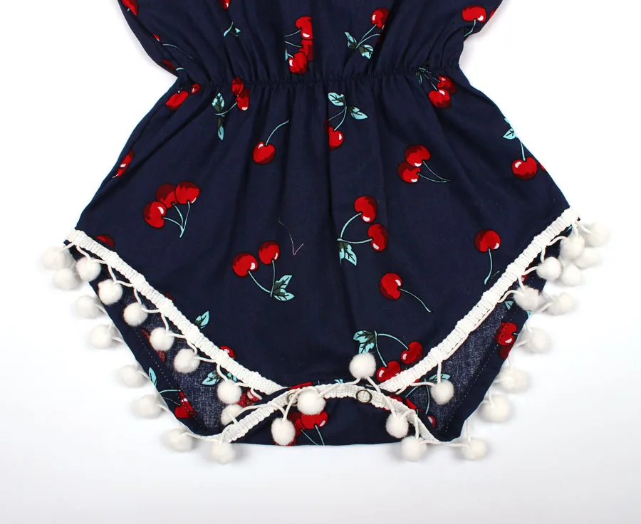 2018 Summer Children Clothing Newborn Cherry Romper Clothes Set Baby Girl Ruffled Sleeve Bodysuit Jumpsuit + Headband 2pcs  (4)