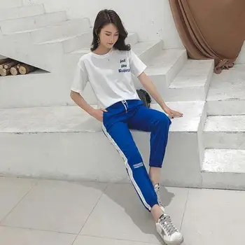 

New Spring Fashion O-neck Letter Sport Suit Women Casual Patchwork Animal Drawstring Women's Tracksuits Twinset