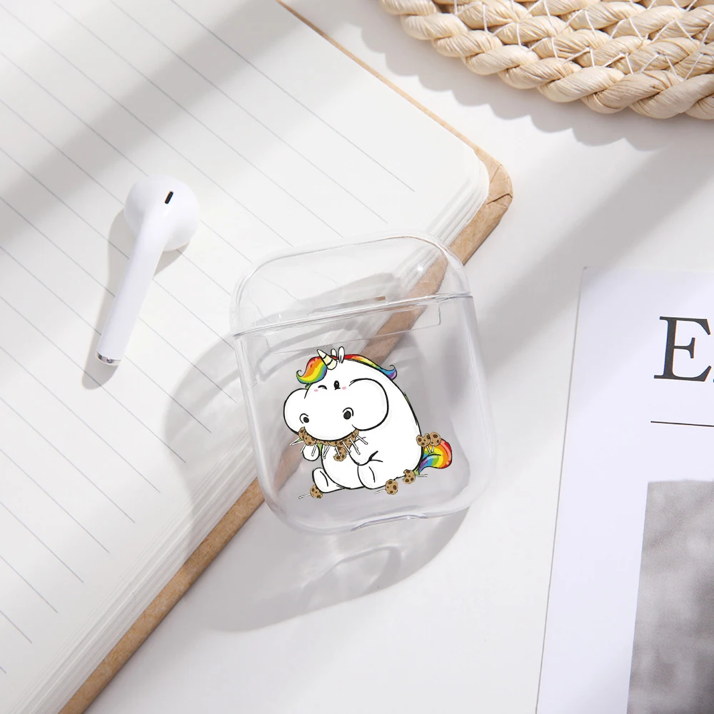 Чехол s для Airpods милый Единорог окрашенные Прозрачные Жесткие ПК чехлы чехол AirPods