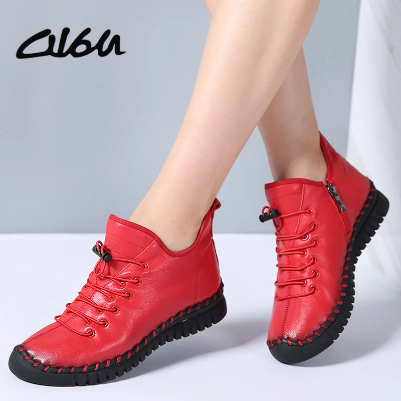 flat heel leather ankle boots