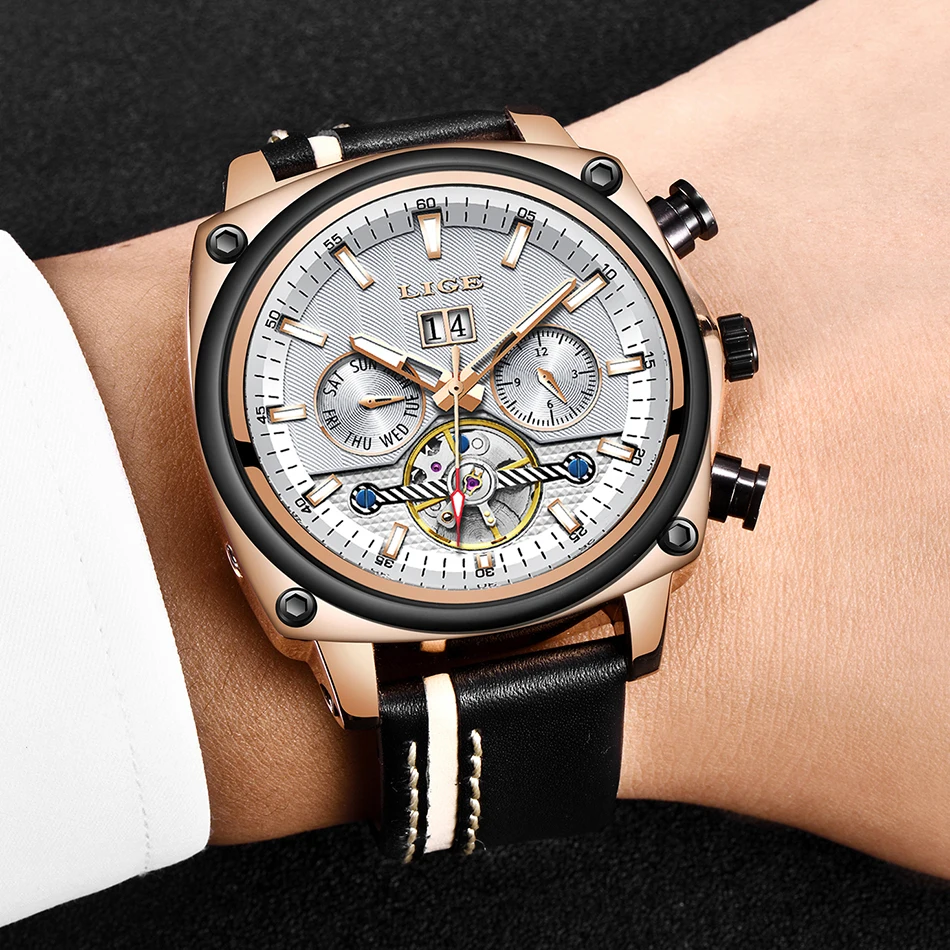 

LIGE 2019 New flagship Mens Watches Mechanical Watch Men Large Dial Business Waterproof Sport Watch Relogio Masculino + Box