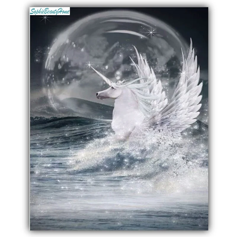 

DIY5D diamond painting embroidery angel white horse crystal icon 3D embroidery diamond inlaid resin cross stitch cover ornament