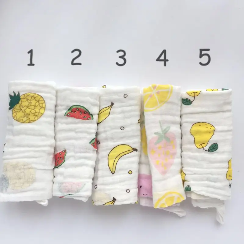

5pcs/lot baby handkerchief square fruit pattern hand towel 28x28cm muslin cotton infant face towel