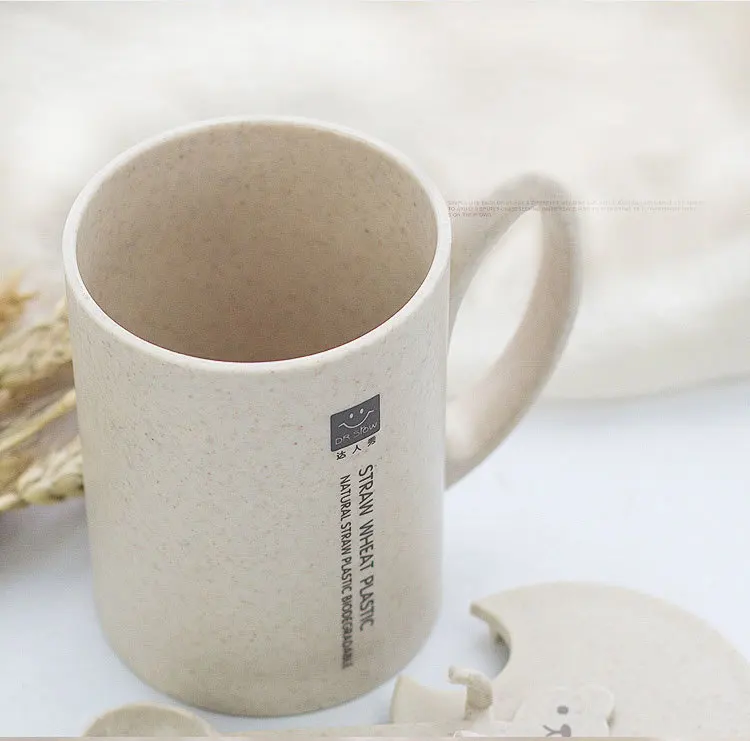 Пластиковые кружки из пшеничной соломы чашка для кофе и чая с ложкой креативные