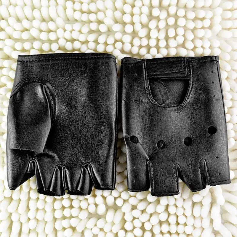 Новые мужские противоскользящие перчатки из искусственной кожи без пальцев, перчатки на запястье, черные перчатки без подкладки для вождения мотоцикла