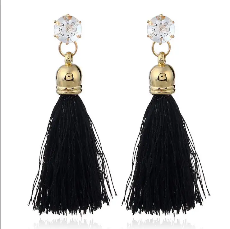Long Rhinestone Tassel Earrings Fashion Women Statement Dangle Earring For Trendy Black red Fringe Drop brinco | Украшения и