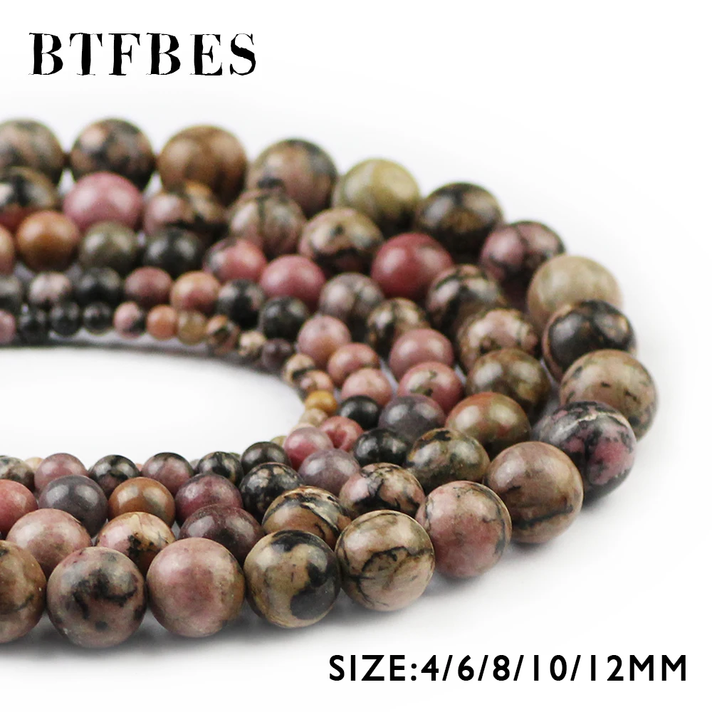 

BTFBES Natural Rhodonite Stone Black RHODOCHROSITE Veins Beads For DIY Jewelry Bracelet Making Round Loose Beads 4 6 8 10 12mm