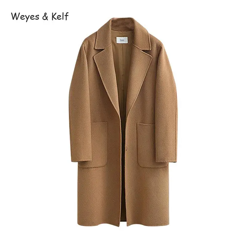 Weyes& Kelf, отложной воротник, утолщенное шерстяное пальто для женщин, Дамское зимнее теплое шерстяное пальто, весеннее Длинное свободное шерстяное пальто
