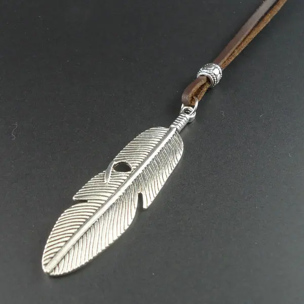 

New fashion handmade leather vintage leather men feather pendants & necklaces men's necklace jewelry for women