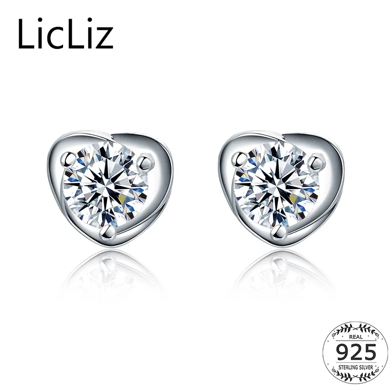 

LicLiz 925 Sterling Silver Love Heart Stud Earrings For Women 6 Colors Cubic Zirconia Post Earrings Solitaire Ear Studs LE0382