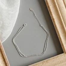 Стерлингового серебра 925 двойные бусины цепи лодыжки браслет на ногу femme enkelbanjes joyas, модные женские браслеты для щиколотки ювелирные изделия