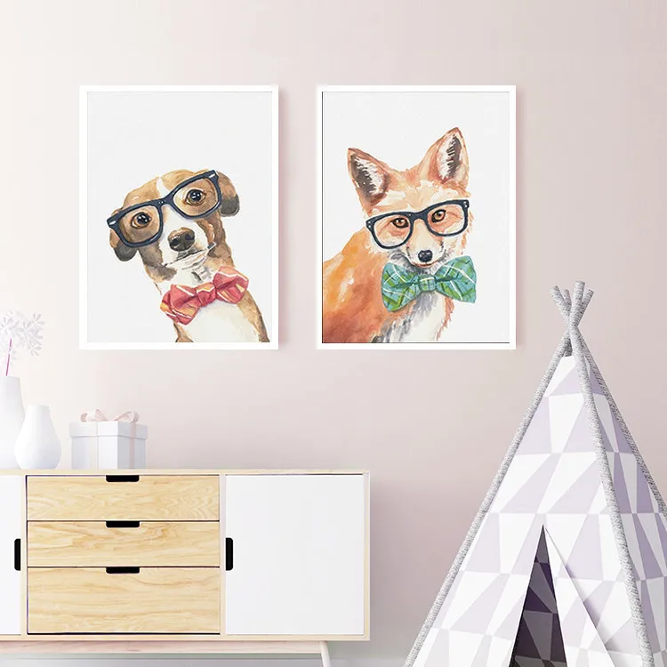 

SURE LIFE Cool Dog Cat Fox Animals Poster Printings Canvas Paintings Nordic Wall Art Pictures for Nursery Kids Room Home Decor