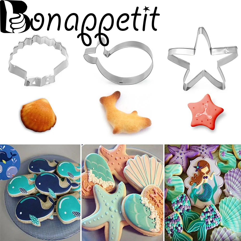 

3D Stainless Steel Seabed Animals Dolphin/Starfish/Shell Cookie Cutter Pastry Fondant Cake Biscuit Mold Wedding Cake Decoration