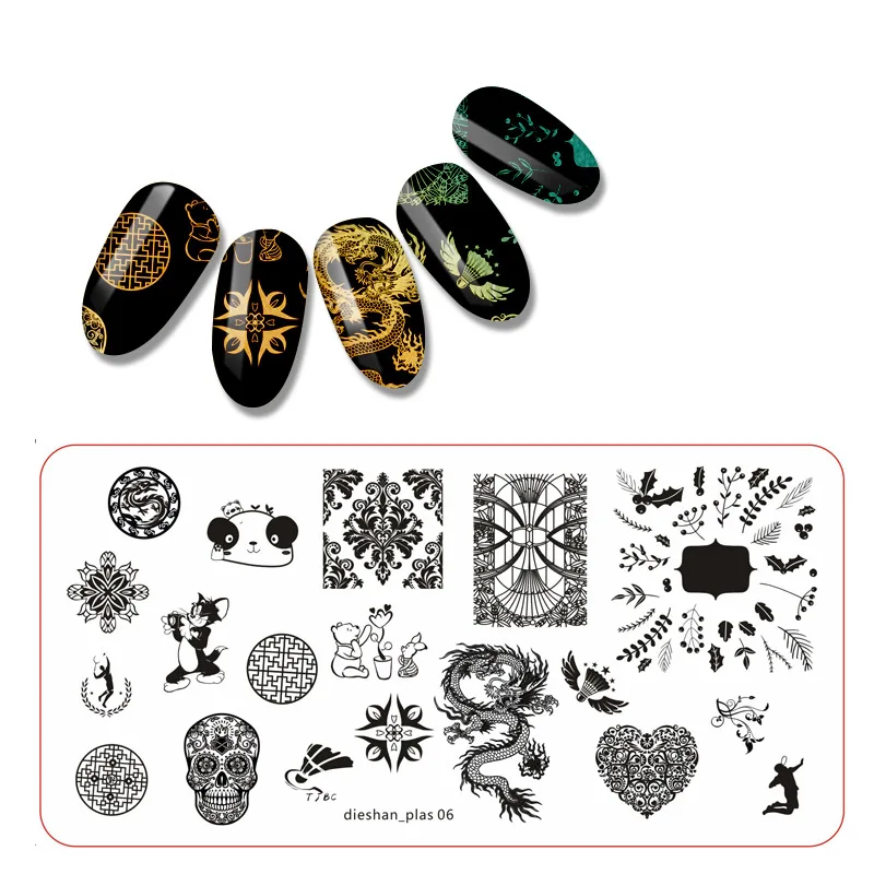 

1pc 12*6cm Rectangle Nail Stamping Template Animals Scissors Flowers Halloween Patterns DIY Nail Designs Manicure Stamp Plate