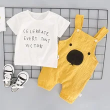 Детские хлопковые комбинезоны, комбинезон и футболка для девочек 2 шт./компл. брюки для мальчиков и девочек; комбинезон, детский летний комбинезон Комплекты одежды