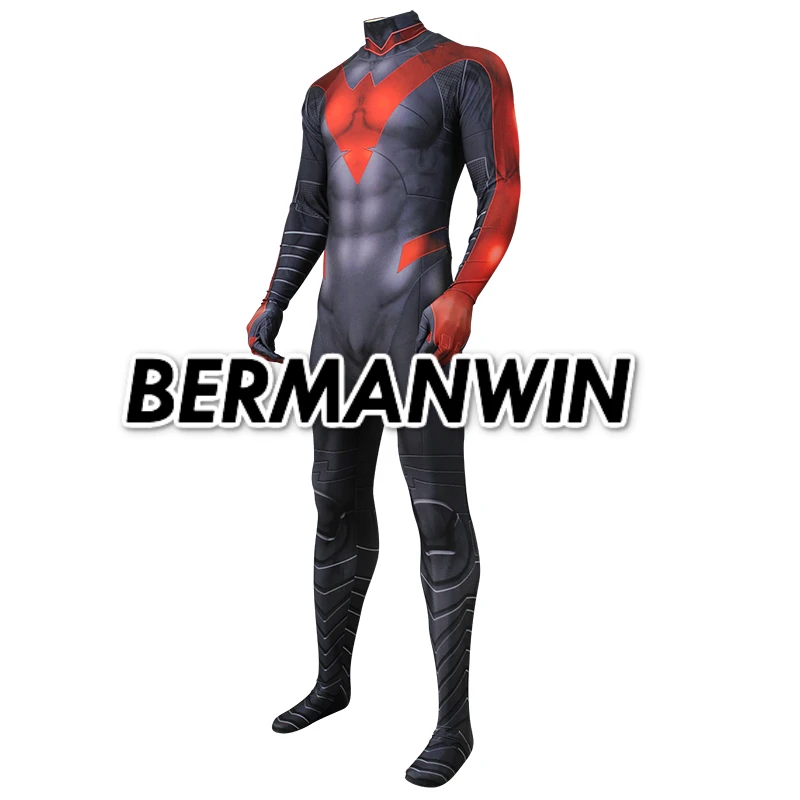 BERMANWIN высокое качество 3D принт Nightwing костюм Batman Arkham City взрослых Для мужчин супергероя Косплэй Зентаи комбинезон ночь крыла костюм