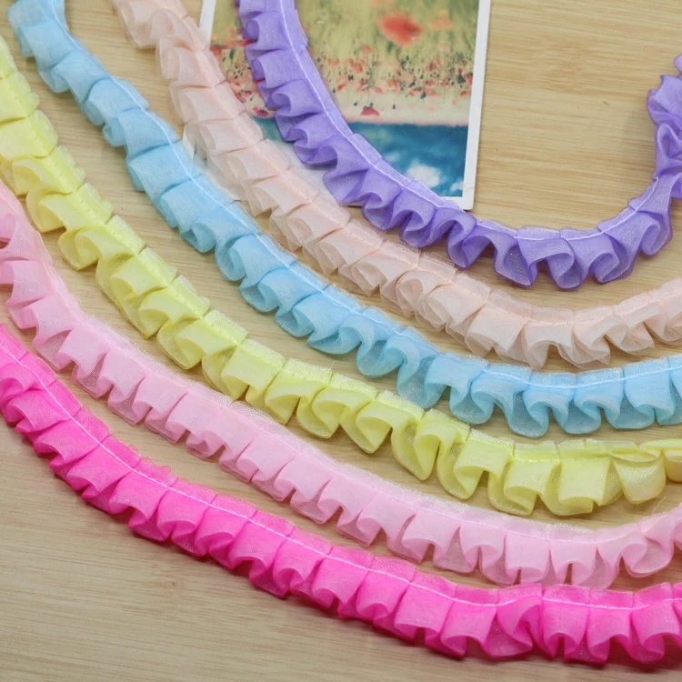 

1 Yard Pleated Organza Chiffon Lace Ribbon Gathered Mesh Chiffon Fabric Handmade DIY Wedding Dress Lace Trim Sewing Craft Fabric