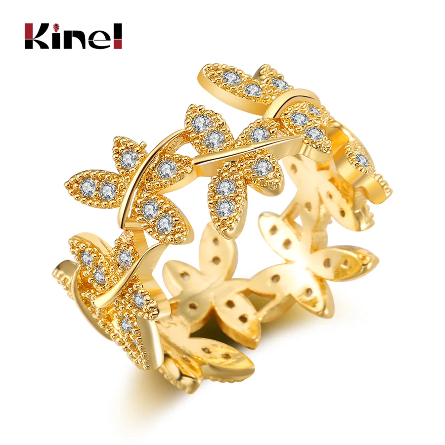 

Kinel Elegant Flower Rings Composed Of 10 Butterflies Paved Tiny CZ Stone Fashion Rings For Women Perfect Accessories Jewelry