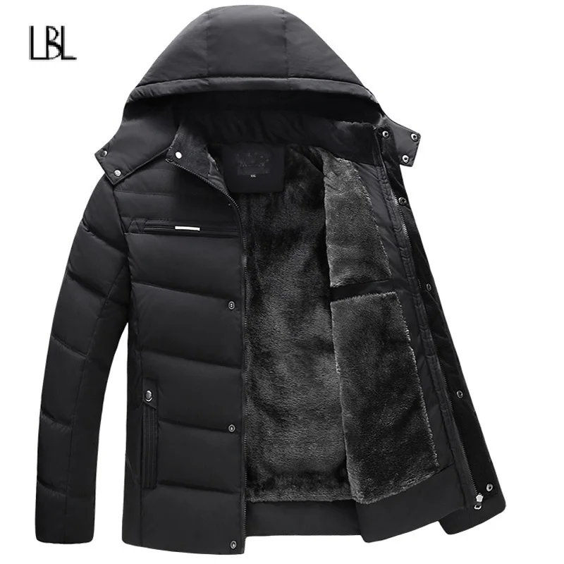 Зимняя теплая куртка для мужчин, осенняя Толстая Мужская куртка с капюшоном, флисовая ветрозащитная пуховая парка, Мужская Брендовая верхняя одежда, chaqueta hombre, новинка - Цвет: FK048 black