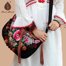 Распродажа Брендовые женские сумки с вышивкой ручной работы с помпоном этнические сумки на плечо винтажные повседневные сумки-мессенджеры