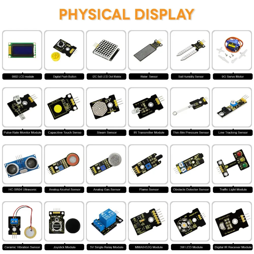 Keyestudio Sensor Starter Kit 48 in 1 With Gift Box For Arduino UNO/ 2560Mega Starter Sensor Kit  DIY Projects (48pcs Sensors)