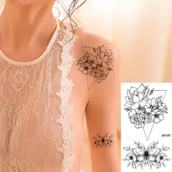 Водонепроницаемые тату-наклейки геометрические женские цветочные боди-арт временные тату треугольник маленькая бабочка черный
