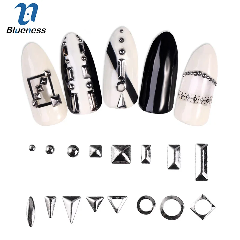 

100Pcs Gun Black Rivet Triangle Round Copper Accessories Studs For Nails Design Metal Charms Manicure 3D Nail Art Decorations