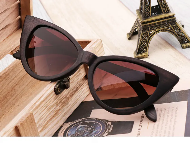 Фирменный дизайн, модные поляризованные солнцезащитные очки кошачий глаз, деревянные солнцезащитные очки, женские очки, синие солнцезащитные очки, чехол Gafas de sol