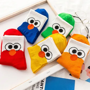 

PEONFLY Funny Sesame Street Cartoon Women Socks Elmo Cookie Fashion Novelty Kawaii Women Sock Autumn Comfortable Cotton Socks