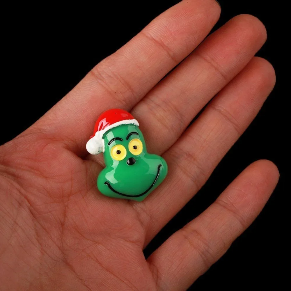 10pcs Grinch with Christmas Hat Resin Flatbacks Scrapbooking Hair Bow Craft Birthday/Party/Wedding/Sewing/Cell Phone DIY Decor